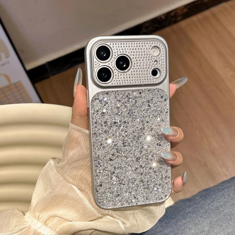 Phone Cases Aesthetic - グリッターダイヤモンドカメラレンズ大型窓付きスマホケース iPhone Air 18 17 16