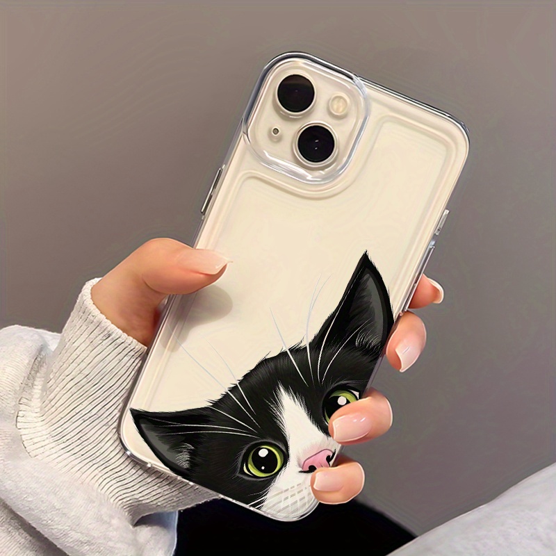 Phone Cases Aesthetic - iPhone用の美的で面白い猫柄クリアケース、愛らしい覗き見猫のタキシード柄、柔軟で透明な傷防止電話カバー