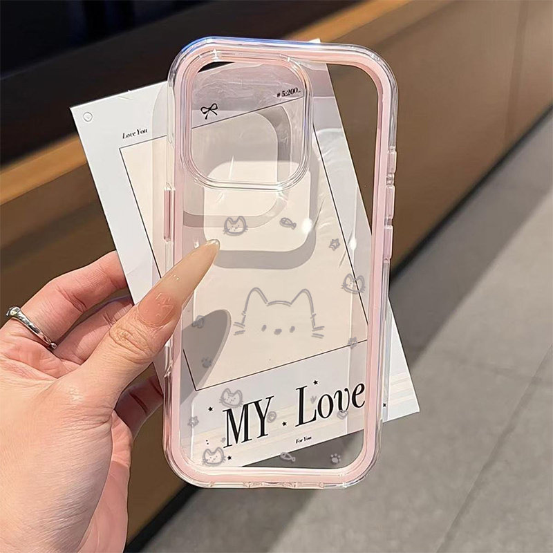 Phone Cases Samsung S25 Fe - 可愛いグレーのライン猫柄2in1クリアスマホケース Samsung Galaxy S26 Ultra S25
