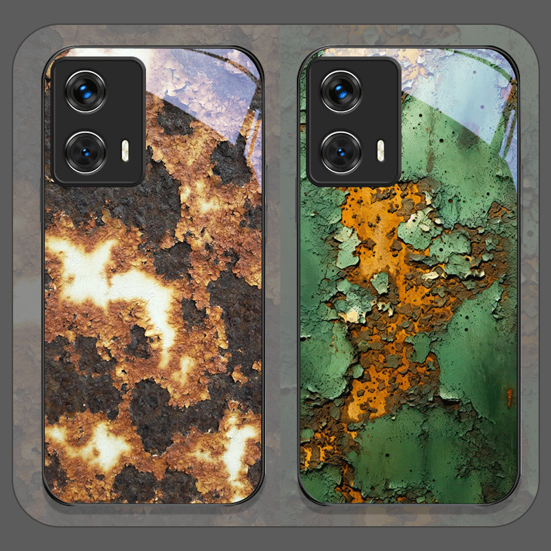 Phone Cases Motorola - クリエイティブな錆びた金属表面パターン強化ガラス製携帯電話ケース Motorola Moto Edge 50 Fusion
