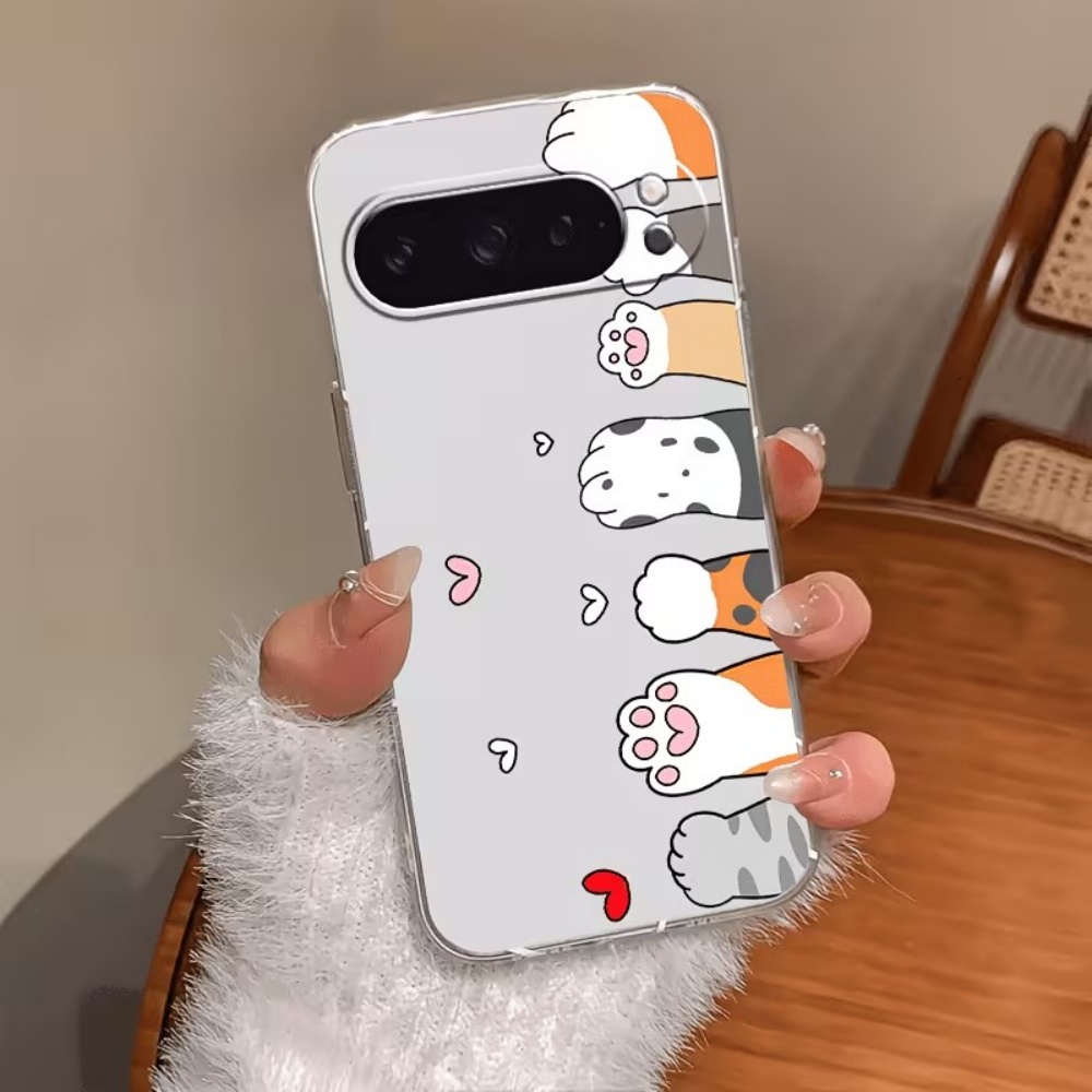 Phone Cases Pixel 9A - 漫画猫の足跡クリスタルクリアシリコン製スマホケース Google Pixel 10 9 8