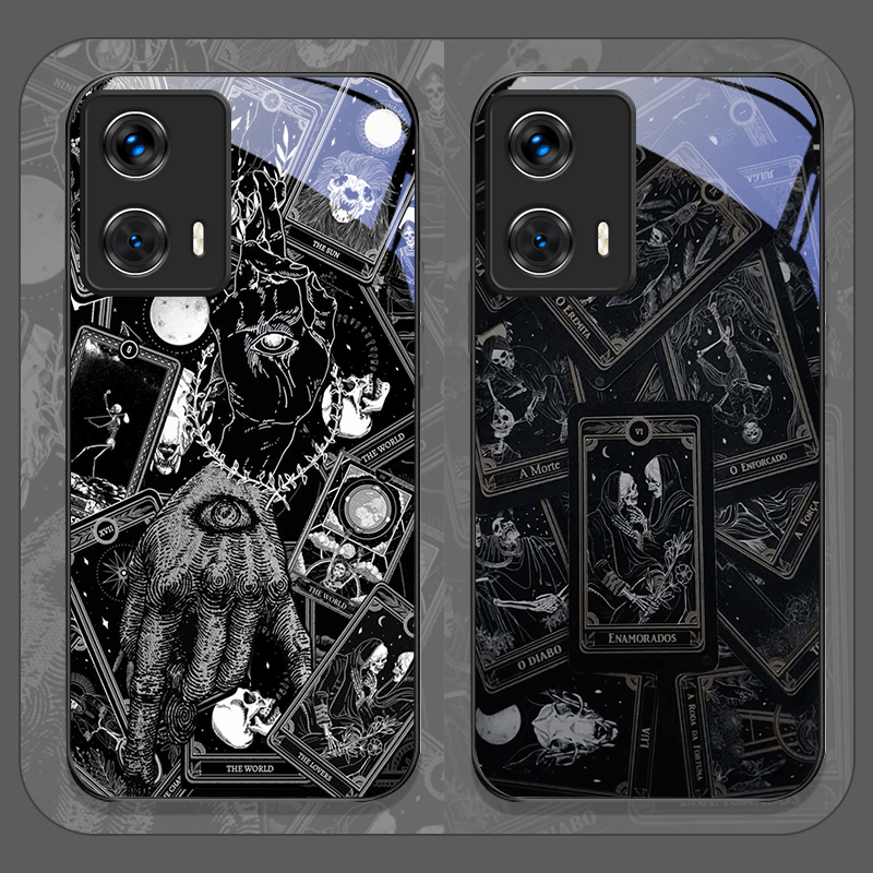 Phone Cases Motorola - ヴィンテージゴシックタロットカードプリント強化ガラス製スマホケース Motorola Moto G85 G84 G75