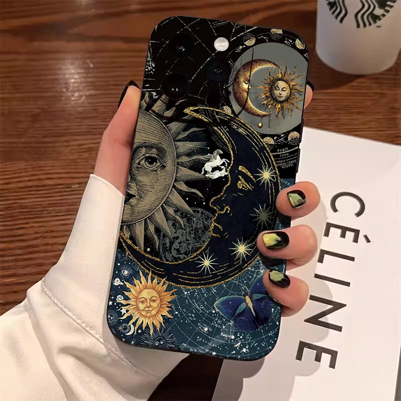 Phone Cases Aesthetic - 美的な太陽と月のプリント柄iPhoneケース iPhone 17 16 15 14