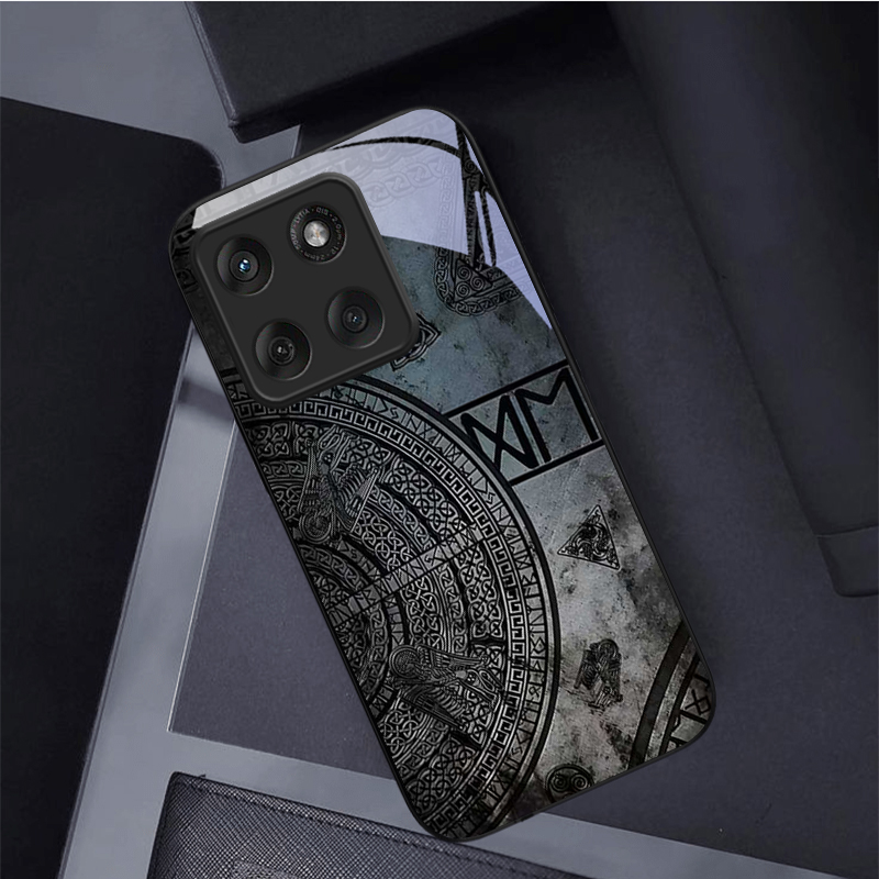 Phone Cases Motorola - 古代ノルスのコーデックス ブラックガラス製携帯電話ケース モトローラ モトエッジ 60 20