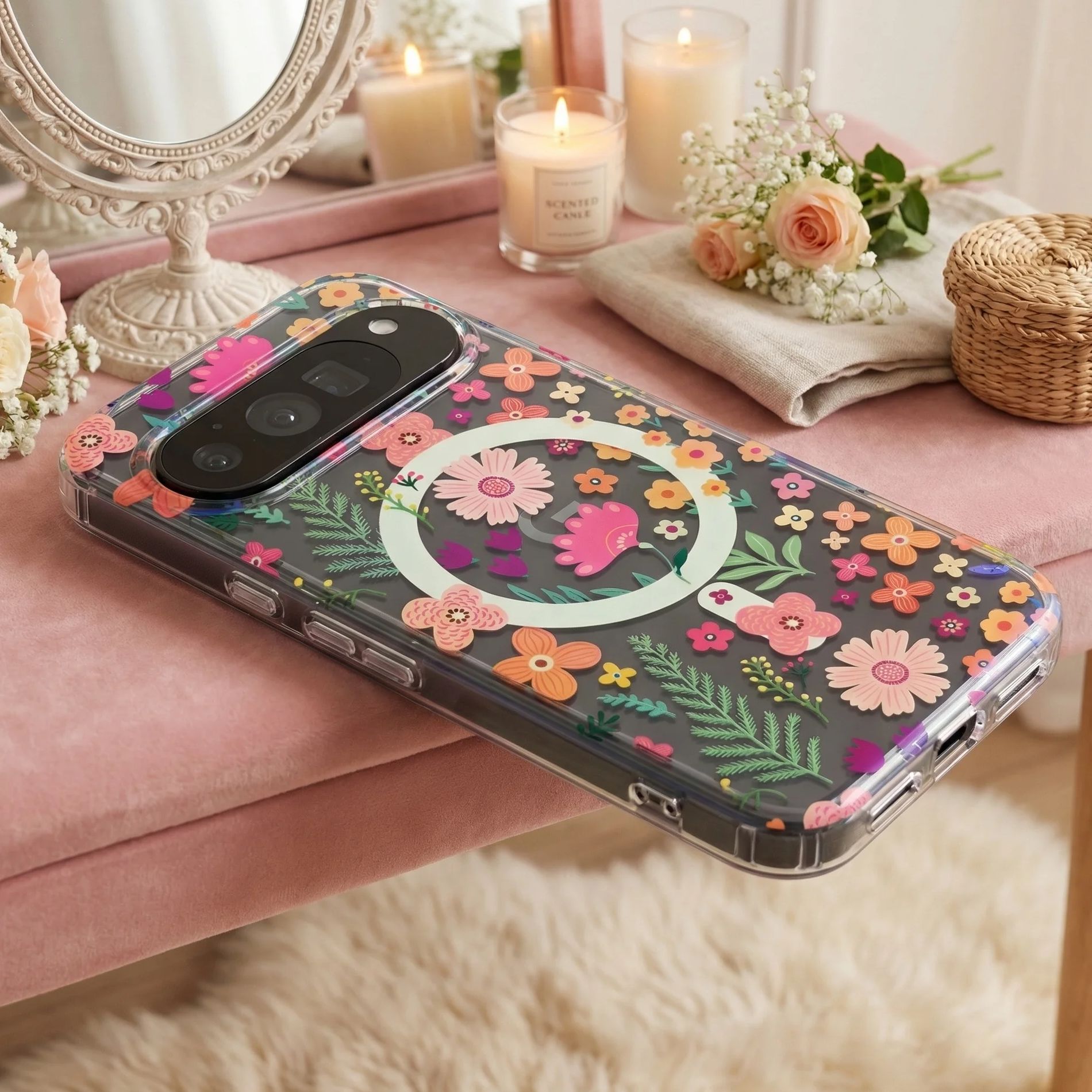 Phone Cases Aesthetic - 高級感のある春らしいクリアグリッター印刷柄スマホケース Google Pixel 10A 10 9