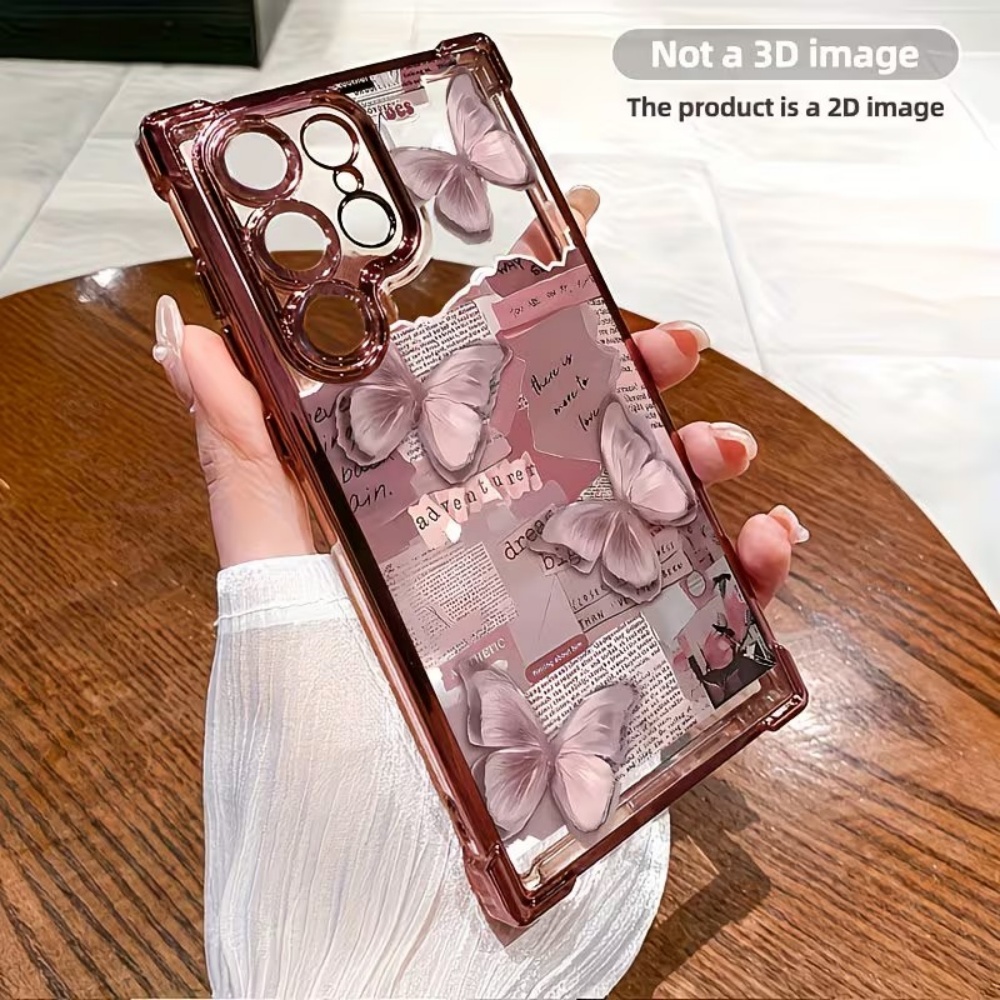 Phone Cases Aesthetic - 美的バタフライ新聞紙プリントスマホケース Samsung S26 S25 S24 S23