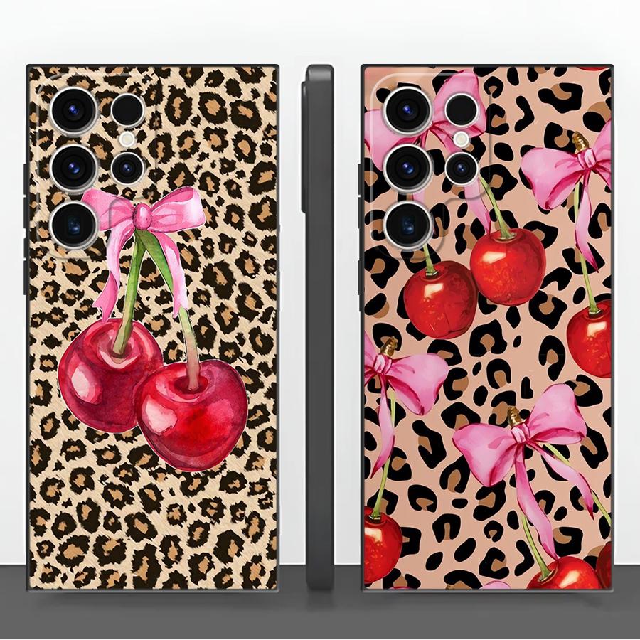 Phone Cases Samsung S25 Fe - レオパードチェリーファンダフォンカバーケース Samsung Galaxy S26 S23 S10