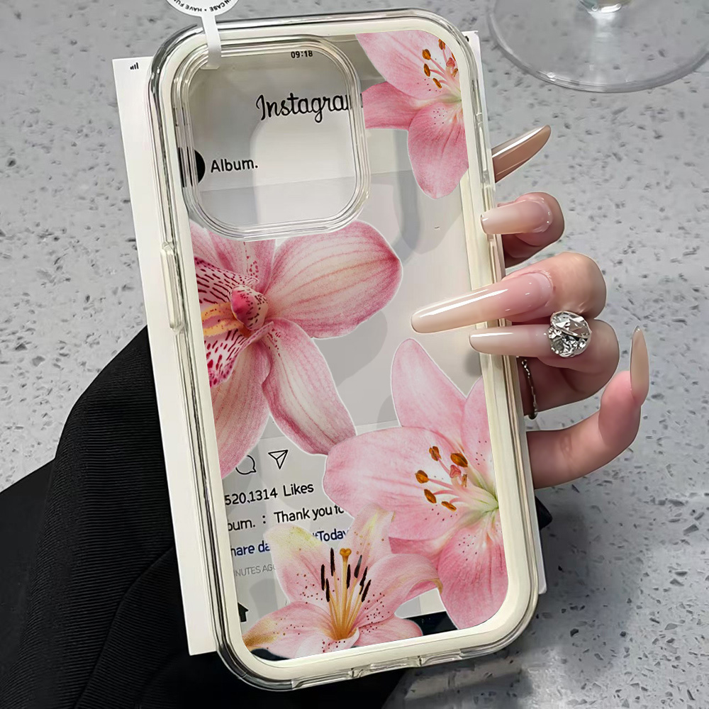 Phone Cases Unique - ピンクのユリの花柄クリアスマホケース iPhone 17 11 12 14