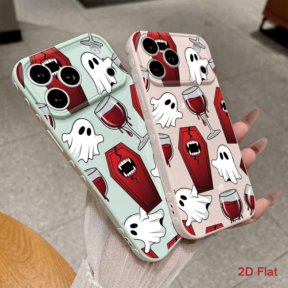Phone Cases Aesthetic - おしゃれなハロウィン風のかわいいゴースト柄のiPhoneケース（iPhone 17、16、15、14、13、12、11 Pro Max、Air 16e、Mini、X、XS、XR、7 Plus対応）ソフトカバー