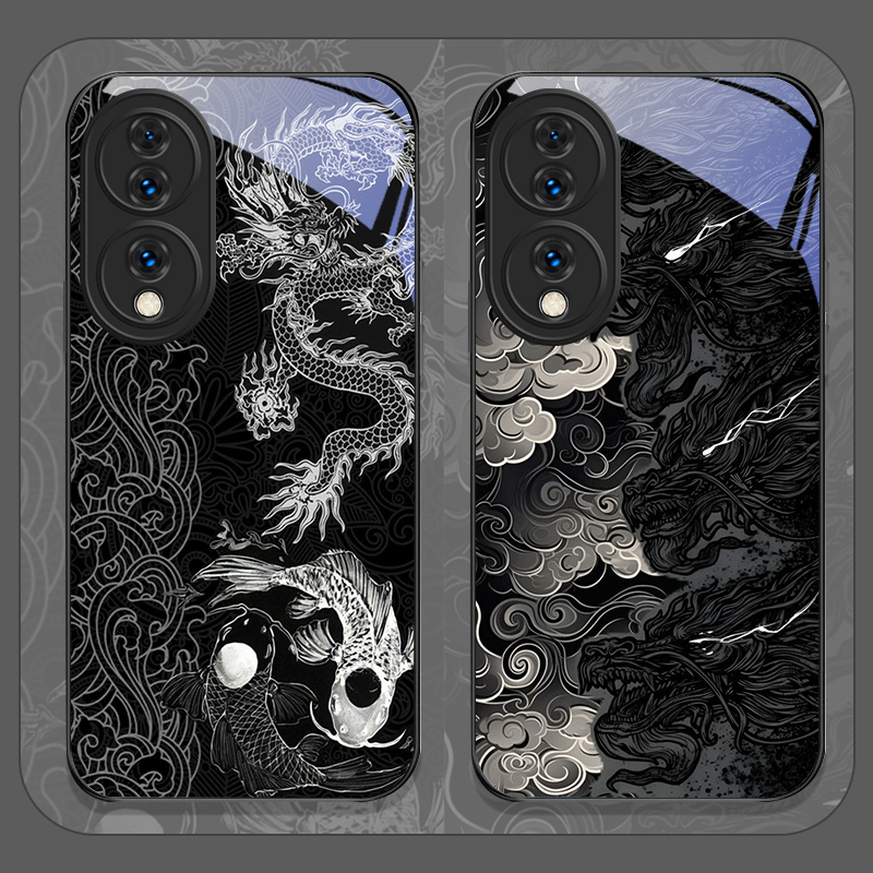 Phone Cases Aesthetic - 美的でクールな黒龍プリントの強化ガラス製スマホケース Huawei Nova 13 12 11