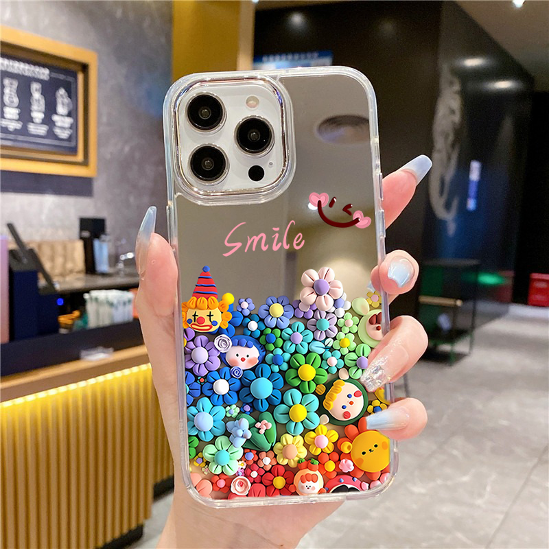 可愛い花柄メイクアップミラー付きiPhone 16 Pro  - Phone Cases Aesthetic のレビューと価格