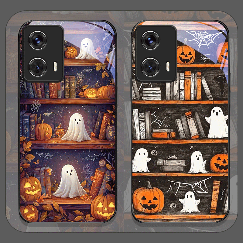 ハロウィン パンプキン ゴースト 本棚 強化ガラス製 スマホ - Phone Cases Motorola のレビューと価格