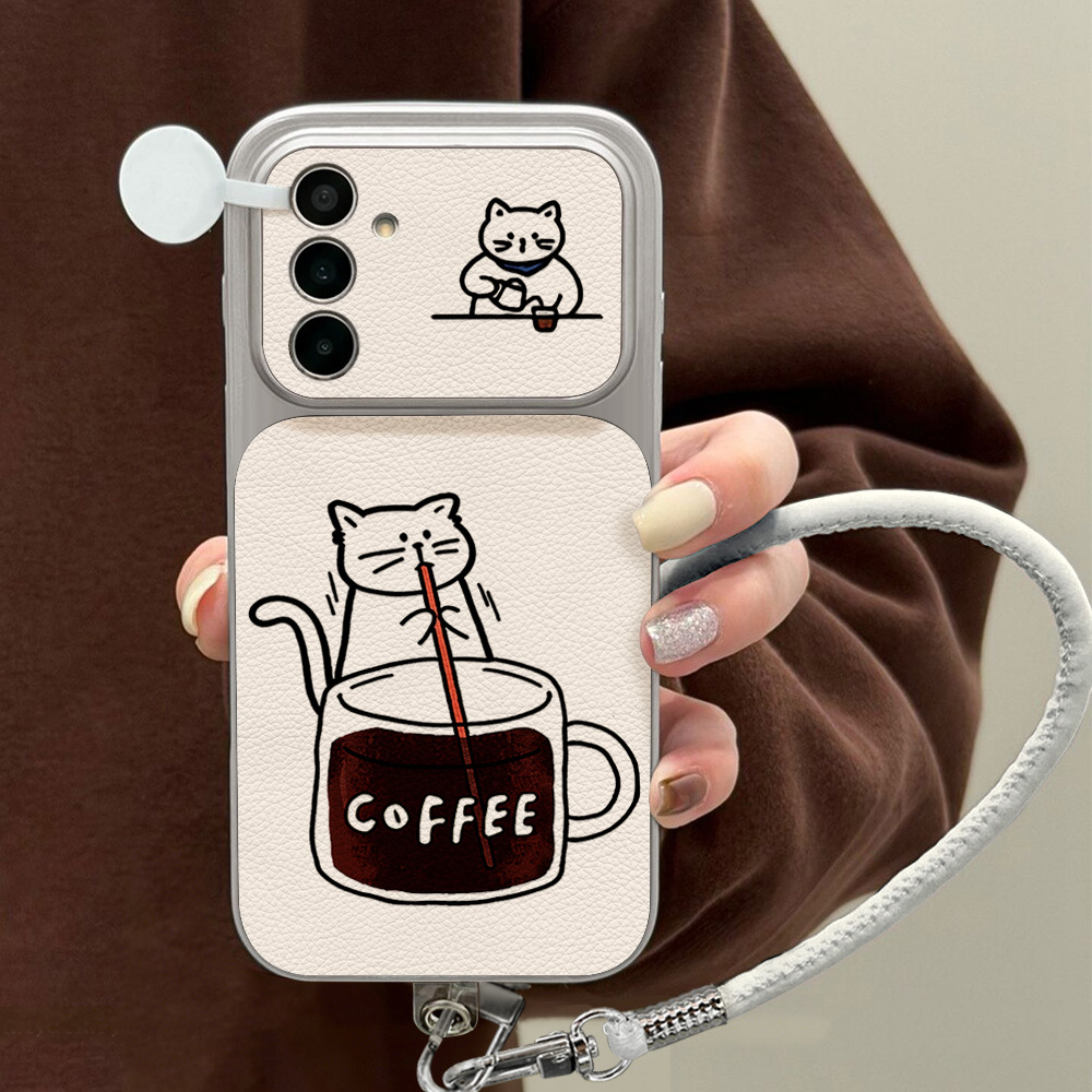 コーヒーと可愛い猫柄のスマホケース Samsung S26  - Phone Cases Samsung S25 Fe のレビューと価格