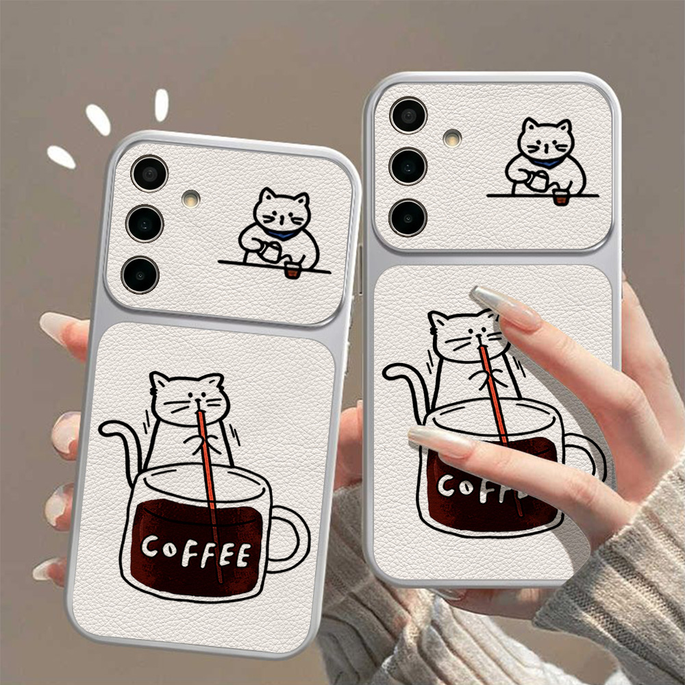 コーヒーと可愛い猫柄のスマホケース Samsung S26  - Phone Cases Samsung S25 Fe のレビューと価格