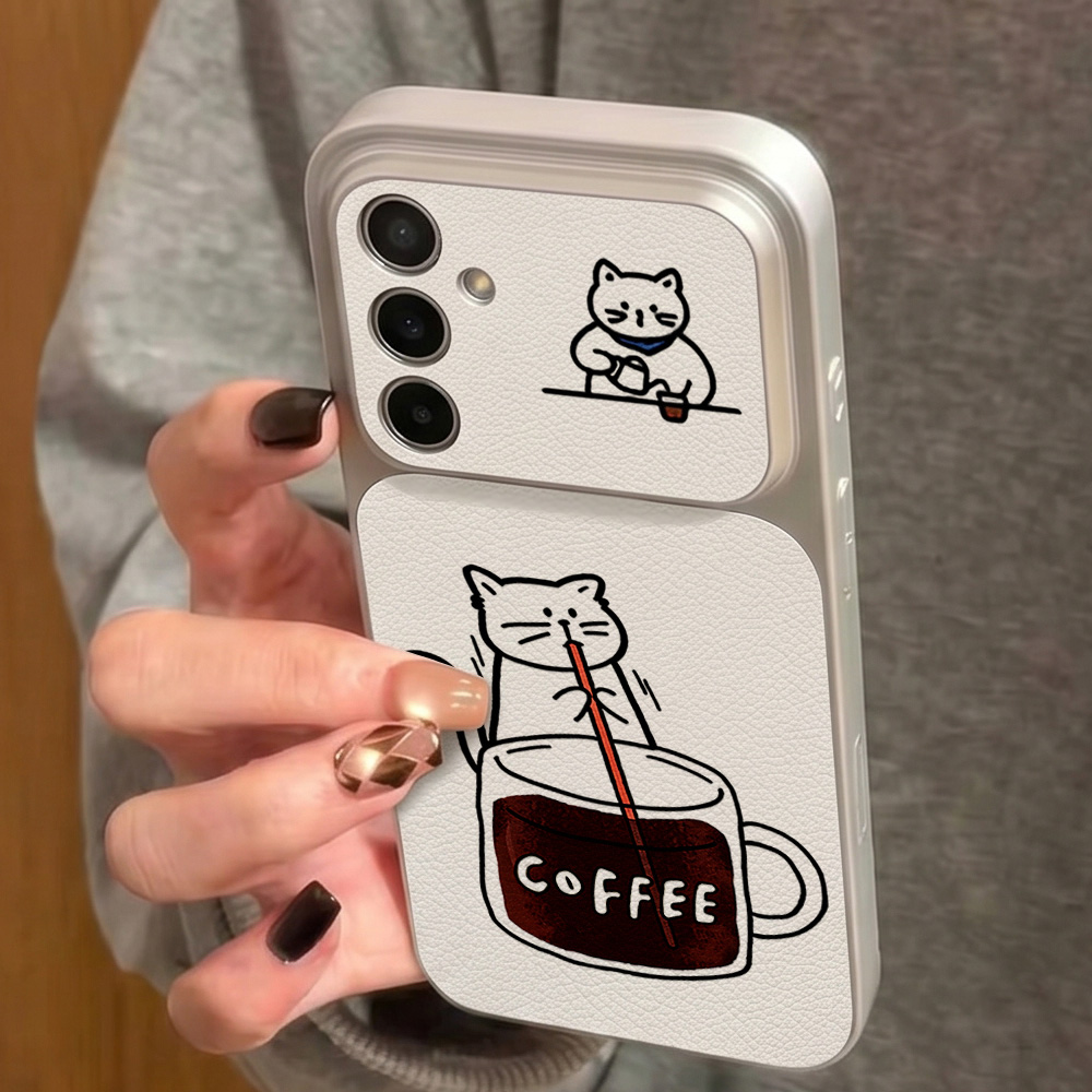 コーヒーと可愛い猫柄のスマホケース Samsung S26  - Phone Cases Samsung S25 Fe のレビューと価格