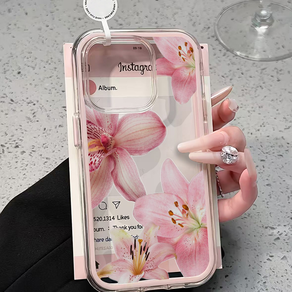 ピンクのユリの花柄クリアスマホケース iPhone 17 1 - Phone Cases Unique のレビューと価格