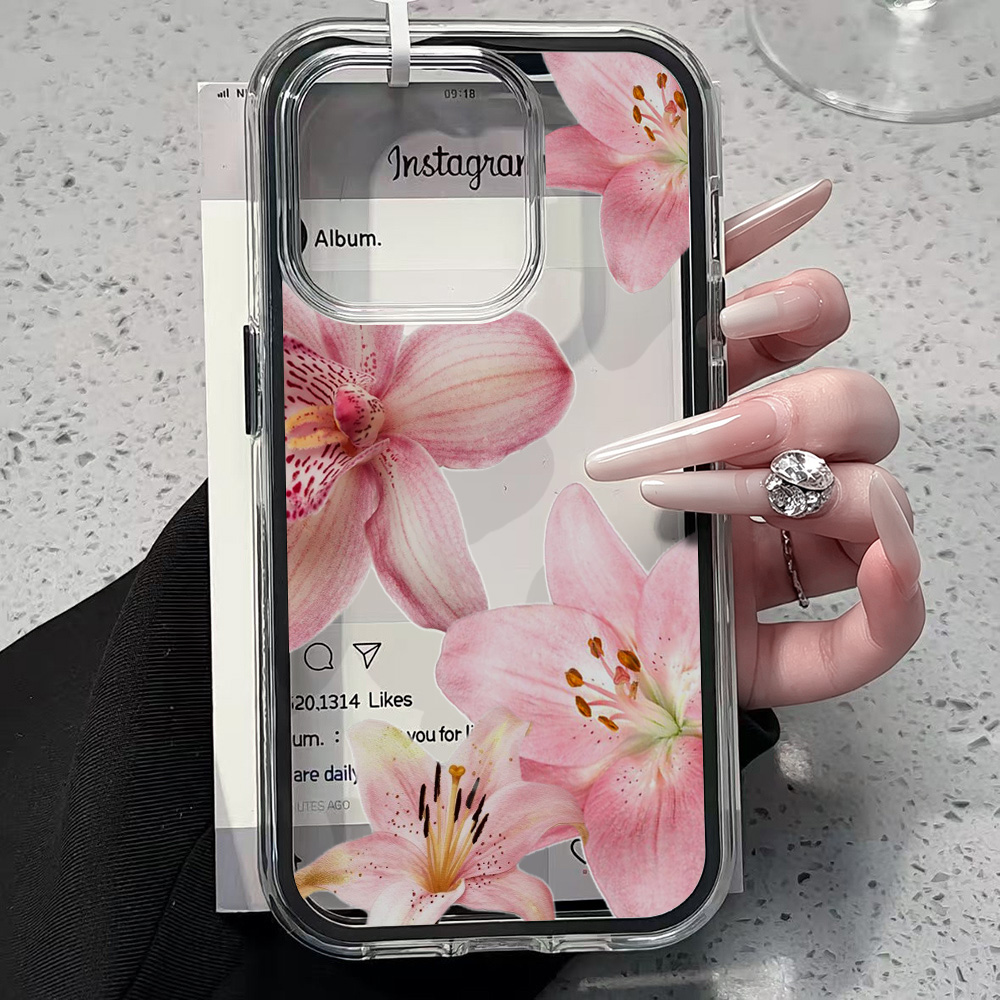 ピンクのユリの花柄クリアスマホケース iPhone 17 1 - Phone Cases Unique のレビューと価格