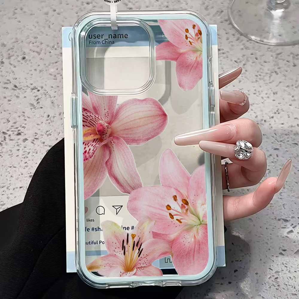 ピンクのユリの花柄クリアスマホケース iPhone 17 1 - Phone Cases Unique のレビューと価格