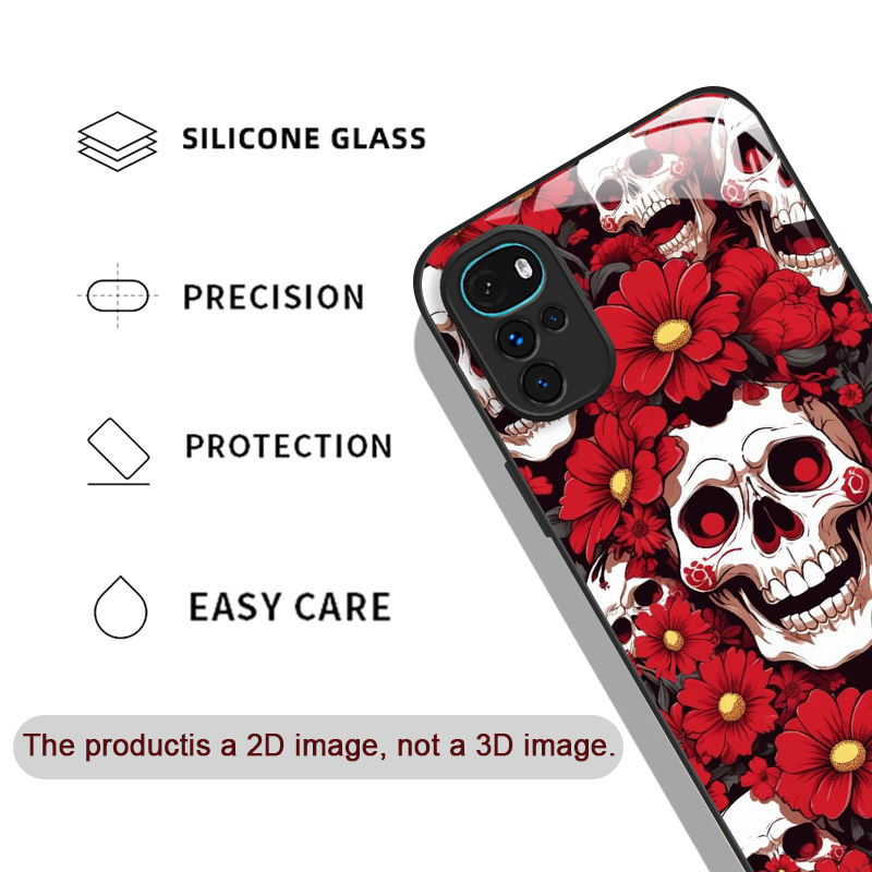 個性的なスカルフラワートレンドパターン強化ガラス製携帯電話ケ - Phone Cases Motorola のレビューと価格