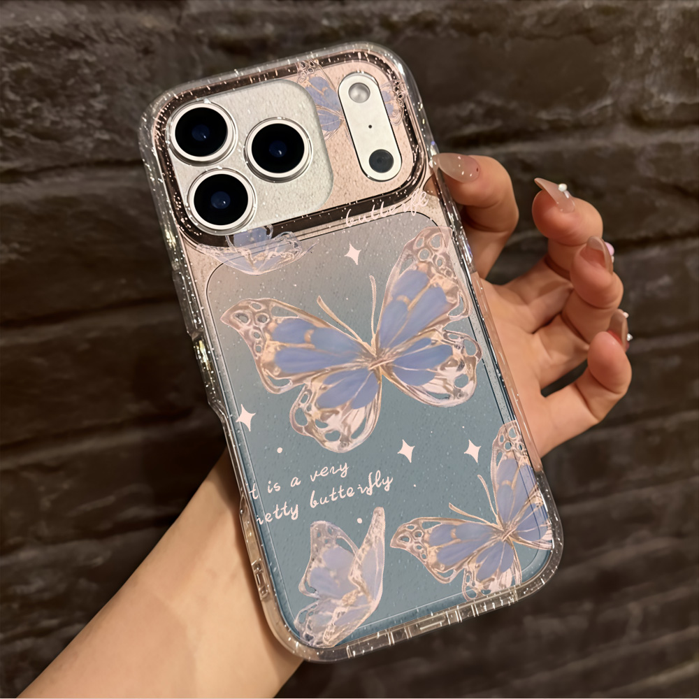高級ブルーバタフライクリアグリッターフォンケース iPhon - Phone Cases Unique のレビューと価格