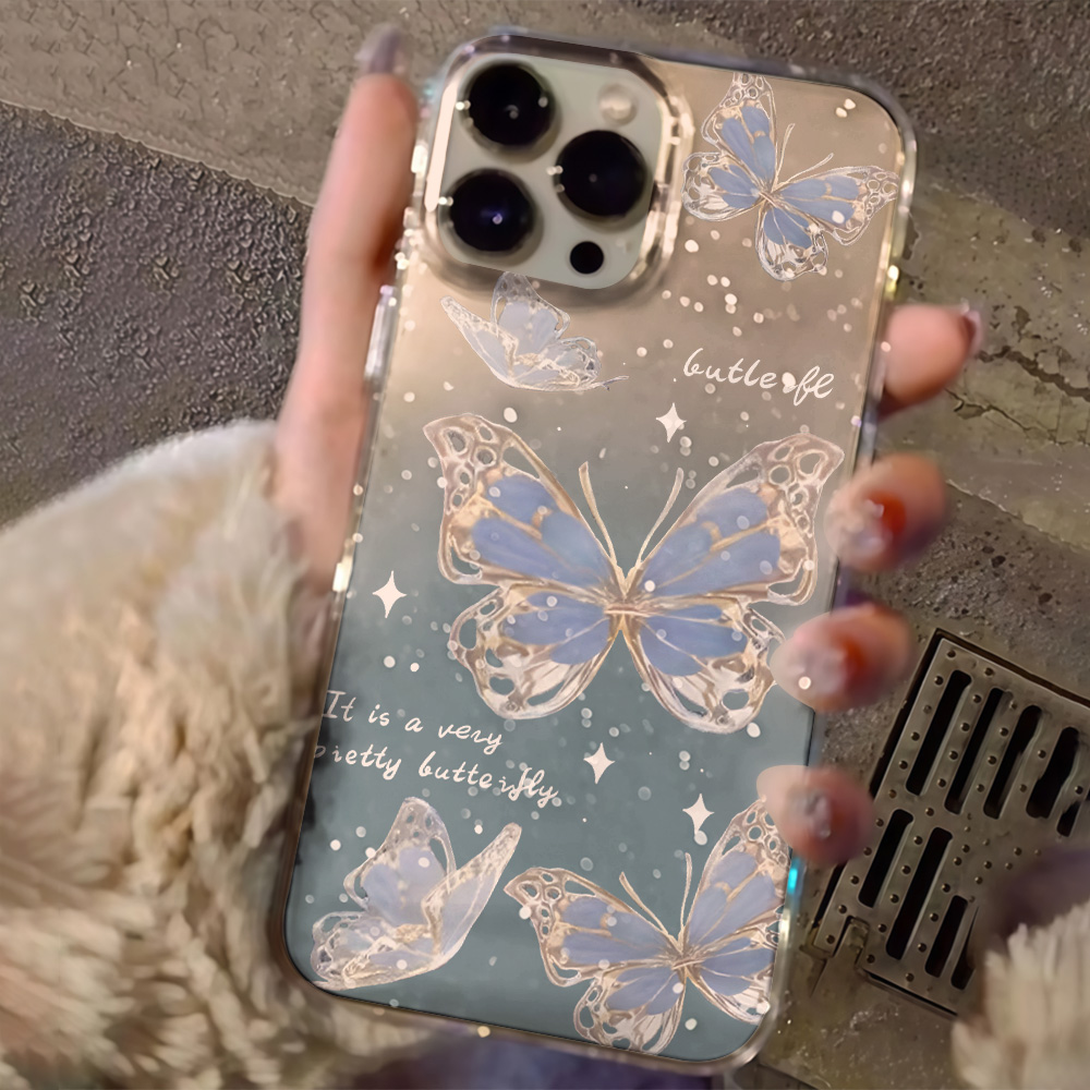 高級ブルーバタフライクリアグリッターフォンケース iPhon - Phone Cases Unique のレビューと価格