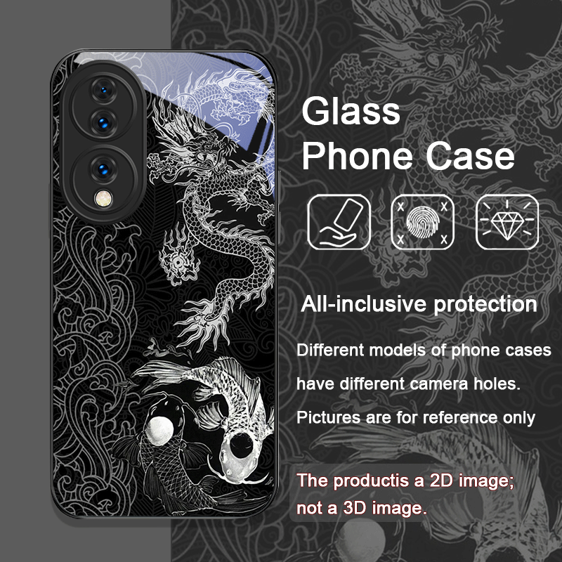 美的でクールな黒龍プリントの強化ガラス製スマホケース Hua - Phone Cases Aesthetic のレビューと価格