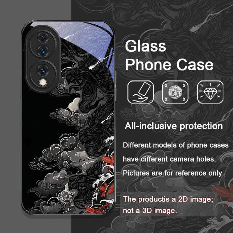 美的でクールな黒龍プリントの強化ガラス製スマホケース Hua - Phone Cases Aesthetic のレビューと価格