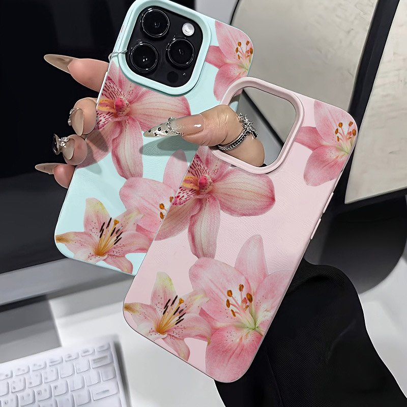 ピンクのユリとライチのテクスチャ柄のスマホケース、Samsu - Phone Cases Samsung S25 Fe のレビューと価格